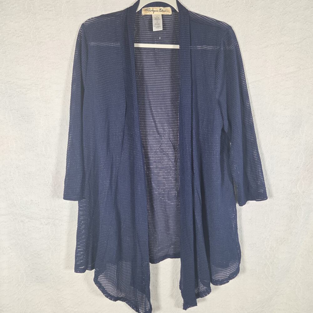 Aqua Blues Women’s 1X Navy Mesh‎ Swim Cover Up Cardigan Lightweight Beach Layer